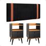 Imagem de Kit Quarto 2 Mesas Cabeceira Retrô Preto/Cinamomo Gavetas Nicho Painel Suspenso Cama Box Casal 1,40 Suede - Lojas RPM