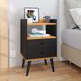 Imagem de Kit Quarto 2 Mesas Cabeceira Retrô Preto/Cinamomo Gavetas Nicho Painel Suspenso Cama Box Casal 1,40 Suede - Lojas RPM