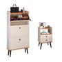 Imagem de Kit Quarto Sapateira Vertical 3 Gavetas Basculantes Dark e Mesinha Lateral Pequena com Nicho Organizador Dream Off White/Cinamomo  RPM
