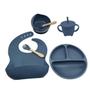 Imagem de Kit Refeição Bebê Silicone Colher Pratinho Babador Infantil Ventosa 6 Peças