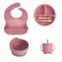 Imagem de Kit Refeição Bebê Silicone Colher Pratinho Babador Infantil Ventosa 6 Peças