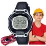 Imagem de Kit Relógio Casio Infantil Masculino Meninos Digital Resistente Agua 50 Metros Redondo Pequeno Alarme Preto LW-203 + Carro Miniatura