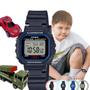 Imagem de Kit Relógio de Pulso Casio Infantil Masculino Resistente Água Calendário Alarme Digital LA-20WHS + 2 Carrinhos Miniatura