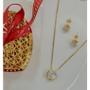 Imagem de Kit Relógio de Pulso Feminino Pallyjane Prova água Aço Inox + Conjunto Colar e Brincos Folheado Ouro Rose Dourado