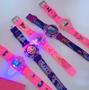 Imagem de Kit Relógio de Pulso Infantil Digital Pisca Luz Toca Musica Colorido Disney +Colar Pulseira Miçangas + Caixa Coração