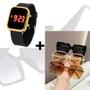 Imagem de Kit Relógio Digital Led Silicone ajustável + Óculos de Sol Feminino Quadrado Armação Grande degradê Luxo Moda Blogueira