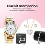 Imagem de Kit Relógio Feminino + Colar + Brincos + Pulseira Aço/Banhados a Ouro - Qualidade Premium - Orizom