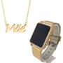 Imagem de Kit Relogio Feminino Digital Led Quadrado Watch + Colar com Pingente Manuscrito Mãe Folheado ouro 18k Presente