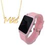 Imagem de Kit Relogio Feminino Digital Led Quadrado Watch + Colar com Pingente Manuscrito Mãe Folheado ouro 18k Presente