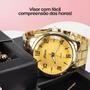 Imagem de Kit Relógio Feminino Ouro Banhado 18k + Pulseira Berloque E Colar Casual