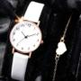 Imagem de Kit Relógio Feminino Quartz Branco E Dourado Com Pulseira