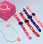 Imagem de Kit Relógio Infantil Digital Menina Silicone ajustável Desenho 3D + Conjunto Colar Pulseira e Anel Miçangas Pérolas
