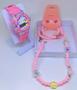 Imagem de kit Relógio infantil Digital Pisca Toca Musica Meninas + Conjunto Colar e Pulseiras Brincos Miçangas Florzinhas Smile
