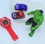 Imagem de Kit Relógio Infantil Digital Sport Silicone Ajustável+ Boneco Personagem Super Heróis Homem Aranha Hulk+ Mini Carrinho