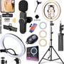 Imagem de Kit Ring Light Led Tripé + Microfone Lapela Sem Fio Wireless Usb Tipo-C Gravação Profissional