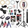 Imagem de Kit Ring light Luz led com Tripé 2m Lentes Microfone Acessórios Filmagem Vídeos Celular