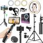 Imagem de Kit Ring Light Luz Led Tripé Microfone Bastão Controle Estabilizador Celular