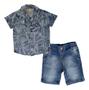 Imagem de Kit roupa infantil Camisa Jeans Estampada e Bermuda Algodão Infantil  - 2 Peças