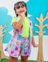 Imagem de Kit roupa infantil menina 3 Peças (Blusa, Short e Kimono) conjunto juvenil neon