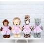 Imagem de KIT SAFARI VESTIDO COM LESE PELUCIA EM PÉ 20cm - LEÃO, ELEFANTE, MACACO, GIRAFA.
