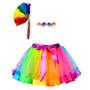 Imagem de Kit Saia Tule Carnaval Enfeite Cabelo Colorido Cílios Postiços Fantasia Adulto Tutu Bloquinho Folia Alegria Dança Rainha Desfile India