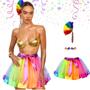 Imagem de Kit Saia Tule Carnaval Enfeite Cabelo Colorido Cílios Postiços Fantasia Adulto Tutu Bloquinho Folia Alegria Dança Rainha Desfile India
