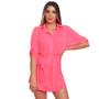 Imagem de Kit Saída de Praia Chemise Camisão Feminino + Biquini Cortininha de Amarrar Canelado