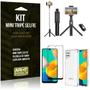 Imagem de Kit Samsung M32 Mini Tripé Selfie Bluetooth para + Capa Anti Impacto + Película 3D - Armyshield