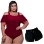 Imagem de Kit Short Feminino Plus Size Saída De Praia + Body Babado Ciganinha