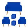 Imagem de Kit Sofá 2 Lugares e 2 Poltrona para Sala Lina e 2 Puff  Quadrado material sintético Azul Marinho - Móveis Mafer