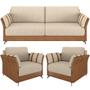 Imagem de Kit Sofá 3 Lugares 223cm Com 02 Poltrona Álamo M03 material sintético Whisky Linho Bege - Lyam Decor