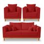 Imagem de Kit Sofá 3 Lugares e 2 Poltronas Beny Viena Com Almofadas Decorativa Suede Vermelho - Madeira Prima Deccor