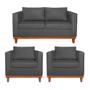 Imagem de Kit Sofá 3 Lugares e 2 Poltronas Europa 180 cm Estilo Conforto e Elegância Linho Cinza Escuro - Amarena Móveis