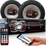 Imagem de Kit Som Pra Carro Rádio Automotivo Aparelho Mp3 Player 1 Din Com Bluetooth Fm Entrada Usb Sd Com Controle Remoto + Par Alto Falantes 6 Polegada Bravox