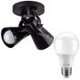Imagem de Kit Spot Octa Duplo E27 Abs Preto + 2 Lâmpada 9W Led 6500K