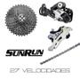 Imagem de Kit Sunrun 27v 4 Peças Cambio Dianteiro e Traseiro 3x9 + Corrente 116 Elos + Cassete 9 Velocidades K7 11-36 Ciclismo Mtb