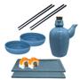 Imagem de Kit Sushi Comida Japonesa Porcelana 2 Pessoas Azul Mesclado 7 peças + Hashi Molheira 110mL
