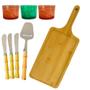 Imagem de Kit Tábua Para Aperitivos com Utensílios Bolws Cores 8 Peças Bambu Inox