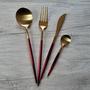 Imagem de kit talheres 4 peças inox slim gold alta qualidade garfo faca colher de sopa e café