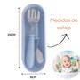 Imagem de Kit Talheres Infantil Papinha Colher Garfo Com Estojo Azul