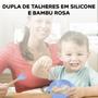 Imagem de Kit Talheres Infantis De Silicone BPA Free Com Cabo de Bambu Azul Mimo Style