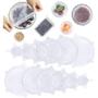 Imagem de kit Tampa capa vedadora hermética elástica ajustável de silicone transparente para proteger e vedar alimentos, copos