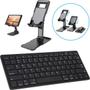 Imagem de Kit Teclado Bluetooth Mouse Sem Fio Celular Tablet + Suporte Mesa Texto Digitação Estudos