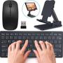 Imagem de Kit Teclado Bluetooth Mouse Sem Fio Celular Tablet + Suporte Mesa Texto Digitação Estudos