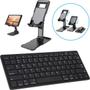 Imagem de Kit Teclado Bluetooth Mouse Sem Fio + Suporte de Mesa para Tablet Celular Smartphone