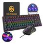 Imagem de Kit Teclado E Mouse Gamer Mecânico Abnt2 Led Rgb Usb Switch Blue Mousepad Pc Bk05