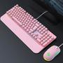 Imagem de Kit Teclado e Mouse Mecânico abnt2 Gamer Led RGB Iluminado Rosa