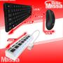 Imagem de Kit Teclado E Mouse Sem Fio Ergonômico Com Hub Extensor Usb 7 Portas Computador Notebook