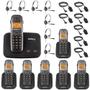 Imagem de Kit Telefone Fixo Sem Fio Com Bina 2 Linhas 6 Ramal Headset