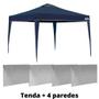 Imagem de Kit Tenda Dobravel Azul 3x3 M Base e Topo + 4 Paredes Brancas Sem Janelas